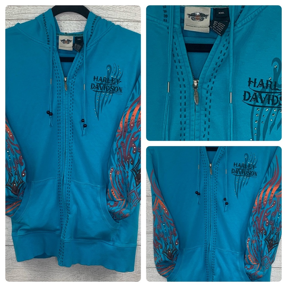 Harley Davidson Zipper Hoodie Ladies Rhinestones